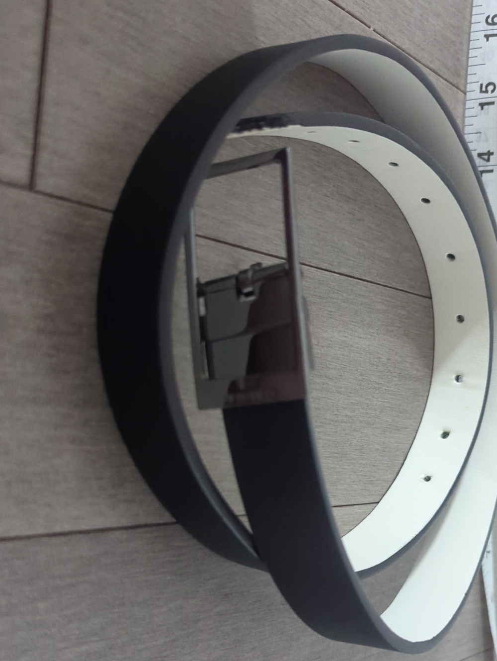 Calvin Klein Black/White Synthetic Leather Belt with Silver Buckle Réversible XL